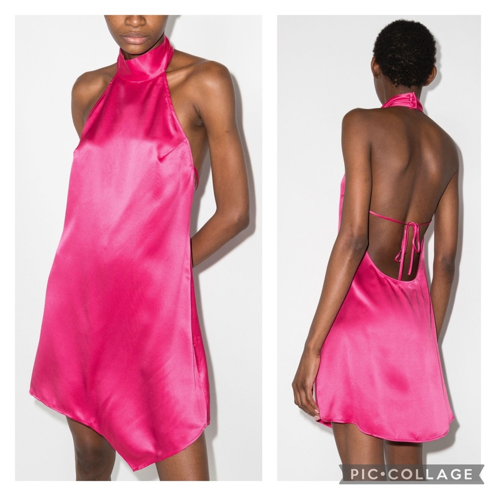 Reformation XL Briea Silk Halter Mini Dress Pink